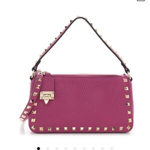 VALENTINO GARAVANI 
Pebbled Calfskin Small Rockstud Flip Lock Shoulder Bag
